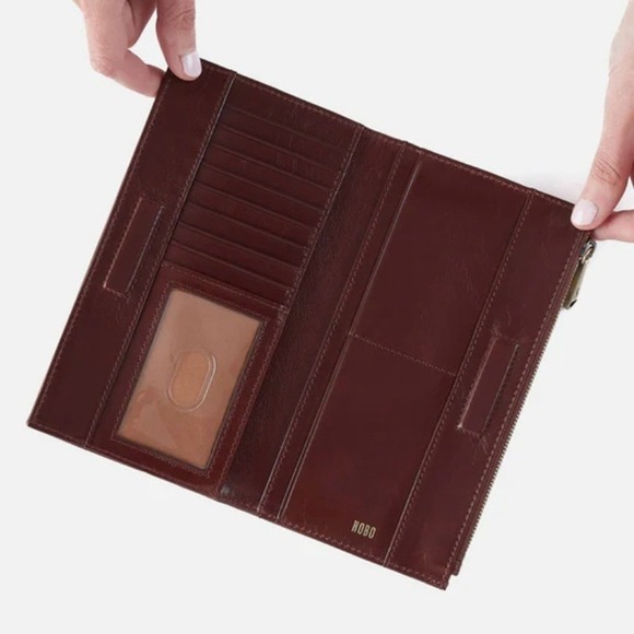 Hobo Jill Large Bifold Polished Leather Wallet, Chocolate Brown, NWT - Picture 2 of 10